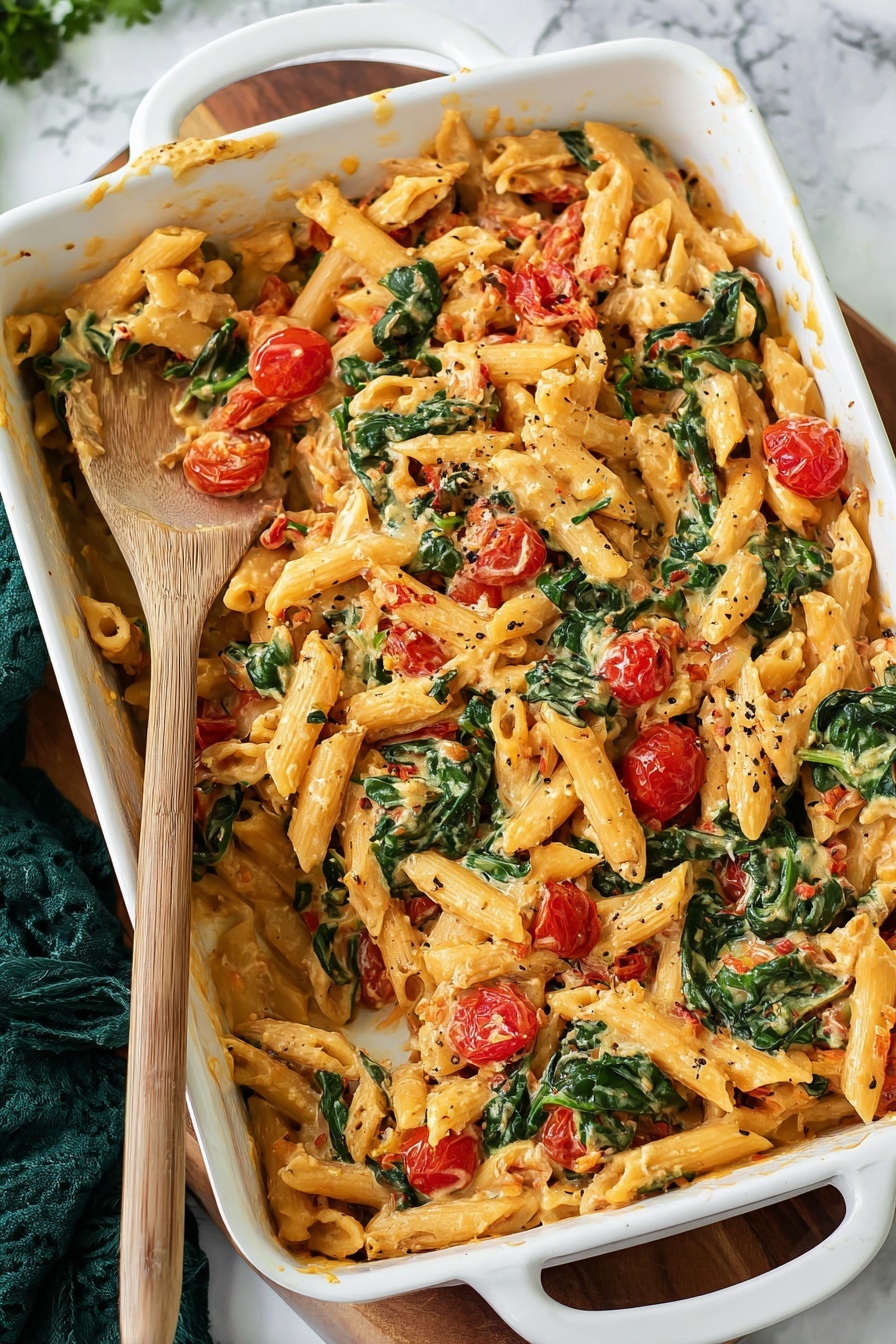 Baked Feta Pasta with Tomatoes and Spinach Recipe