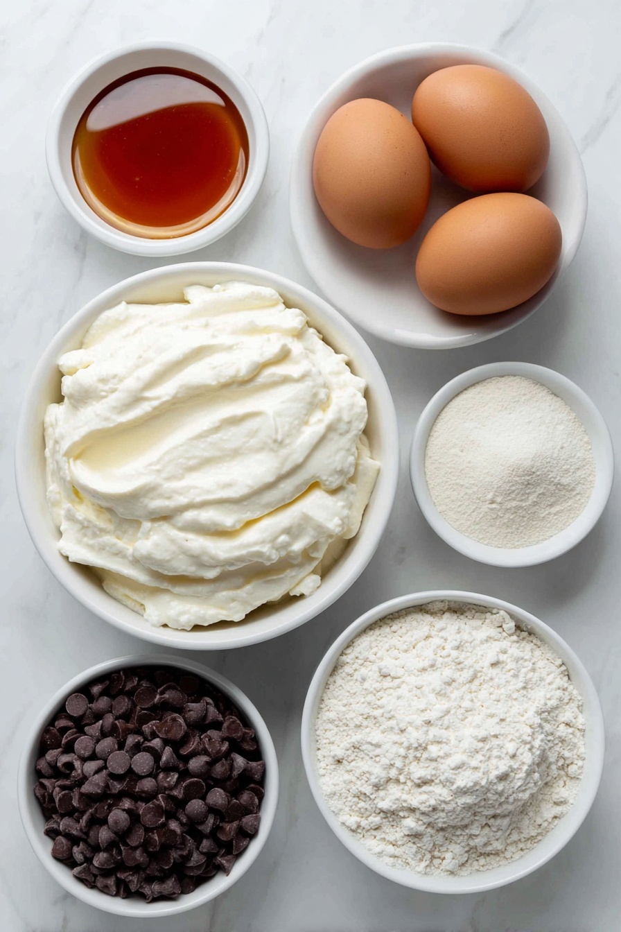 Cottage Cheese Chocolate Chip Cookies Recipe 7 Flat lay of a small white ceramic bowl filled with fresh, creamy cottage cheese, a small white bowl of golden honey, two clean whole brown eggs, a small white bowl of fine white flour, a small white bowl containing light beige baking soda powder, and a small white bowl overflowing with shiny semi-sweet chocolate chips, all arranged with perfect symmetry on a clean white marble surface, soft natural light, photo taken with an iPhone, professional food photography style, fresh ingredients, white ceramic bowls, no bottles, no duplicates, no utensils, no packaging --ar 2:3 --v 7 --p m7354615311229779997 - Cottage Cheese Chocolate Chip Cookies, healthy cookie recipes, soft chocolate chip cookies, nutritious dessert ideas, quick simple cookies