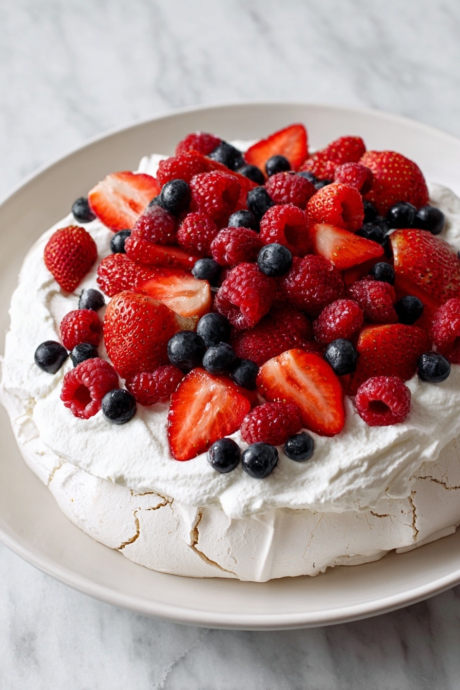 Delicious Fruit Pavlova with Whipped Cream Recipe